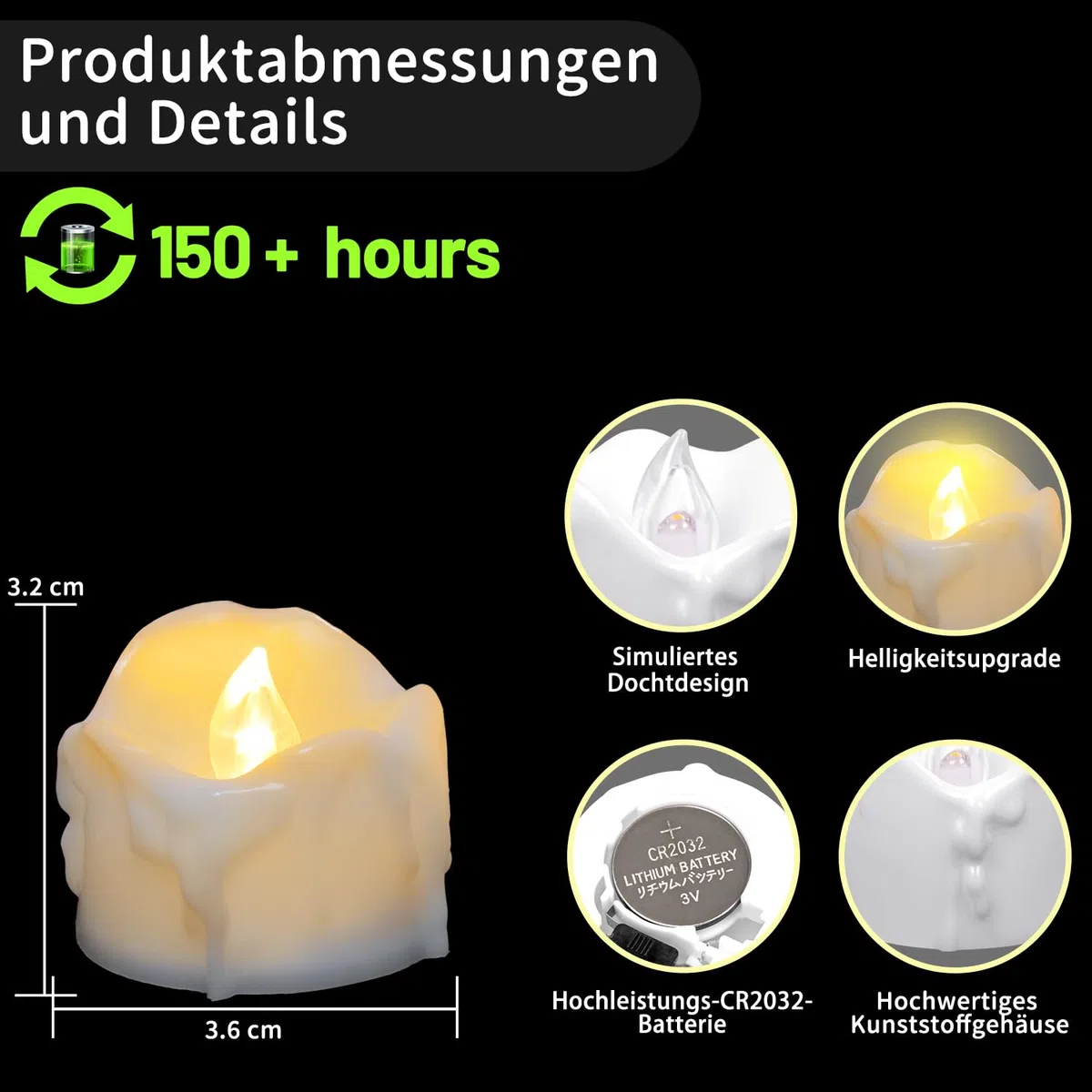 Daphomeu Set di 14 candele LED lampeggianti, ideali per Halloween, Natale, autunno e inverno, matrimonio, diametro 3,6 cm x altezza 3,2 cm