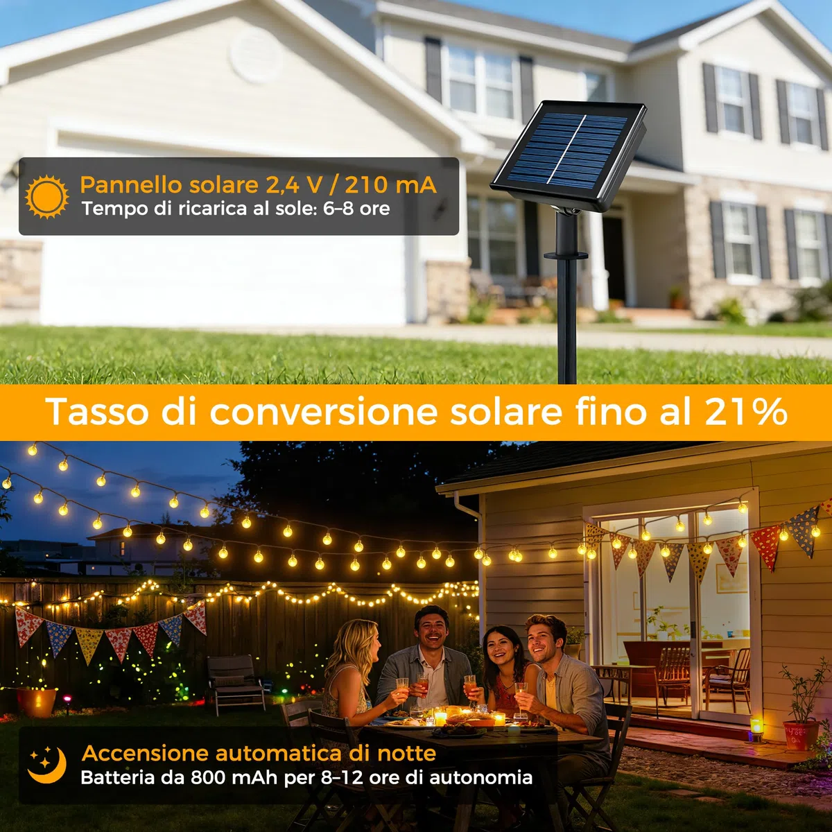 HeiPard Catena Luminosa Esterno Solare 11m 60 LEDs, Luci Solari da Giardino con 8 Modalità e Memoria, IP65 Impermeabile, Lucine da Energia Solare Decorative per Terrazzo Balcone Gazebo Festa