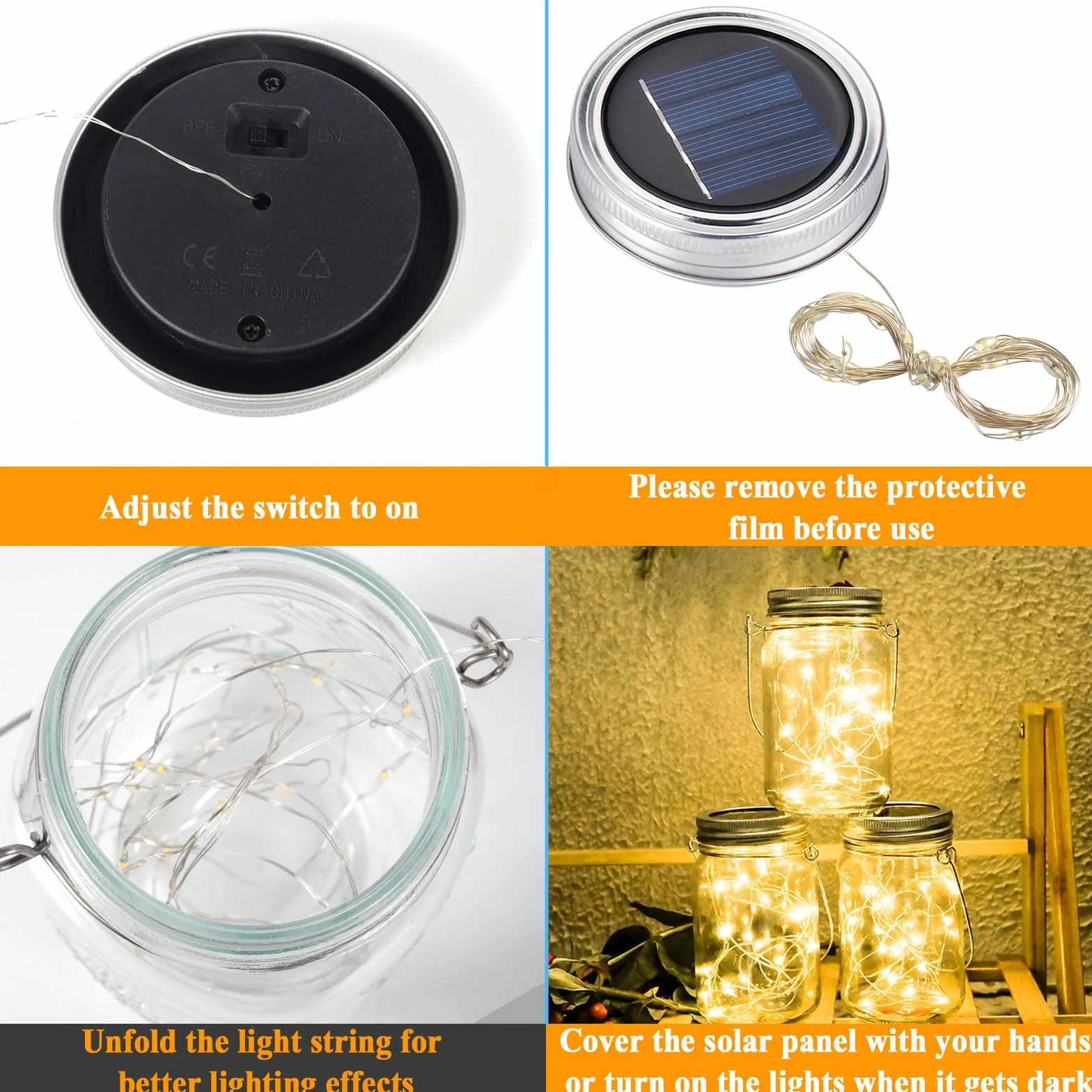 4Pezzi Lanterne da Esterno, Lanterne Solari da Esterno, Luci da Esterno Solari con 30 LED, IP65 Impermeabile Lampada Solari Barattolo, Lampade Solari da Giardino per Prato, Natale, Festa
