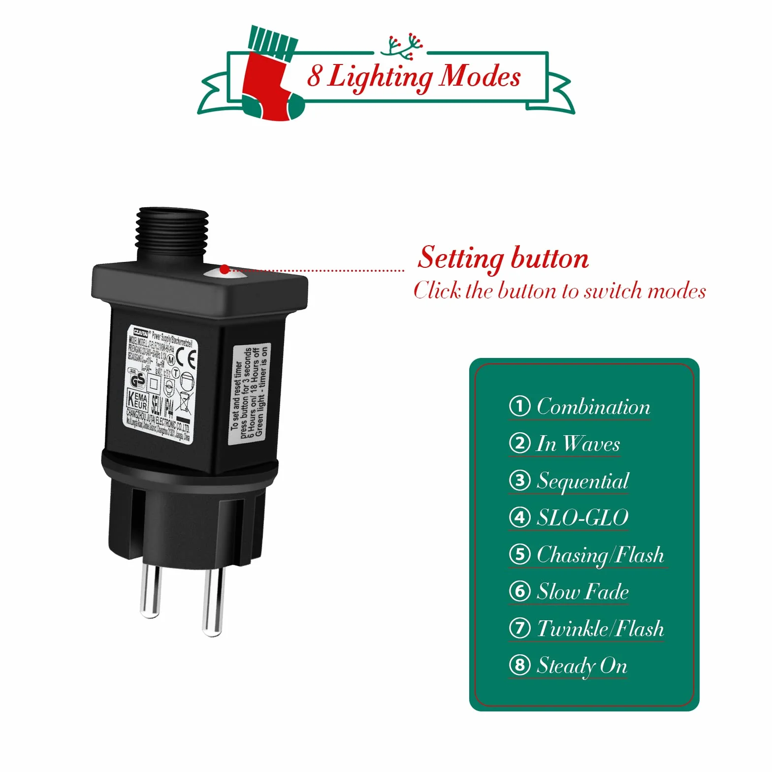 Trasformatore LED 31V, Cshare IP44 Adattatore per luci di Natale,Driver LED a Bassa Tensione con Timer e funzione di Memoria, 8 modalità, per lucine del ghiacciolo, luci della decorazione di Natale