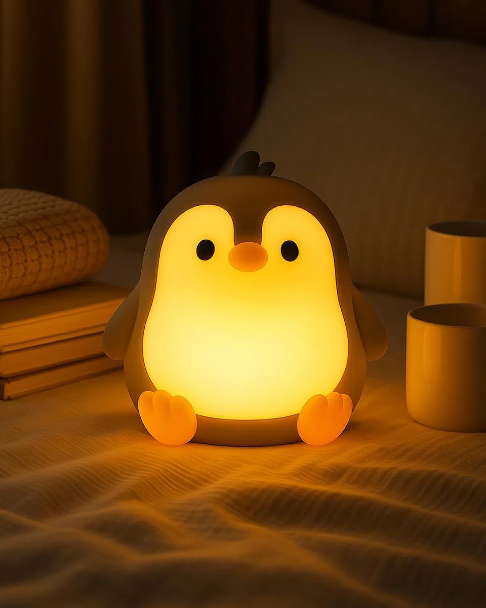 Lampada in silicone feel at home, Pinguino, Luci rgb, 7 diverse colorazioni, Pack personalizzato, Bambini e adulti, Idea regalo