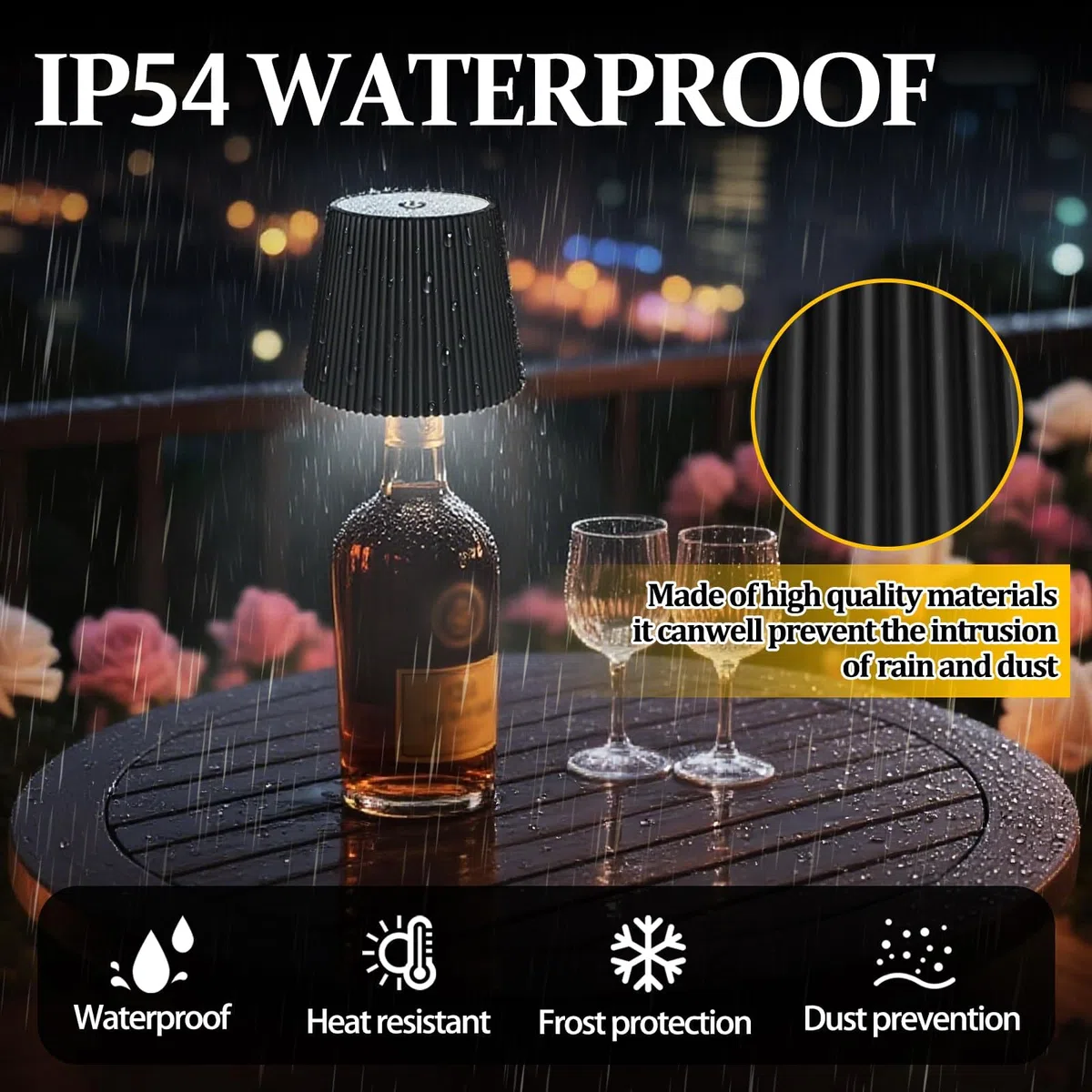 Lampada A Bottiglia Senza Fili, 3 Modalità Regolabili Di Temperatura Colore, Touch, Grado Di Protezione IP54, Ricarica Wireless USB, Lampada Tavolo Per Ristoranti, Camera Da Letto, Giardino (Nero)