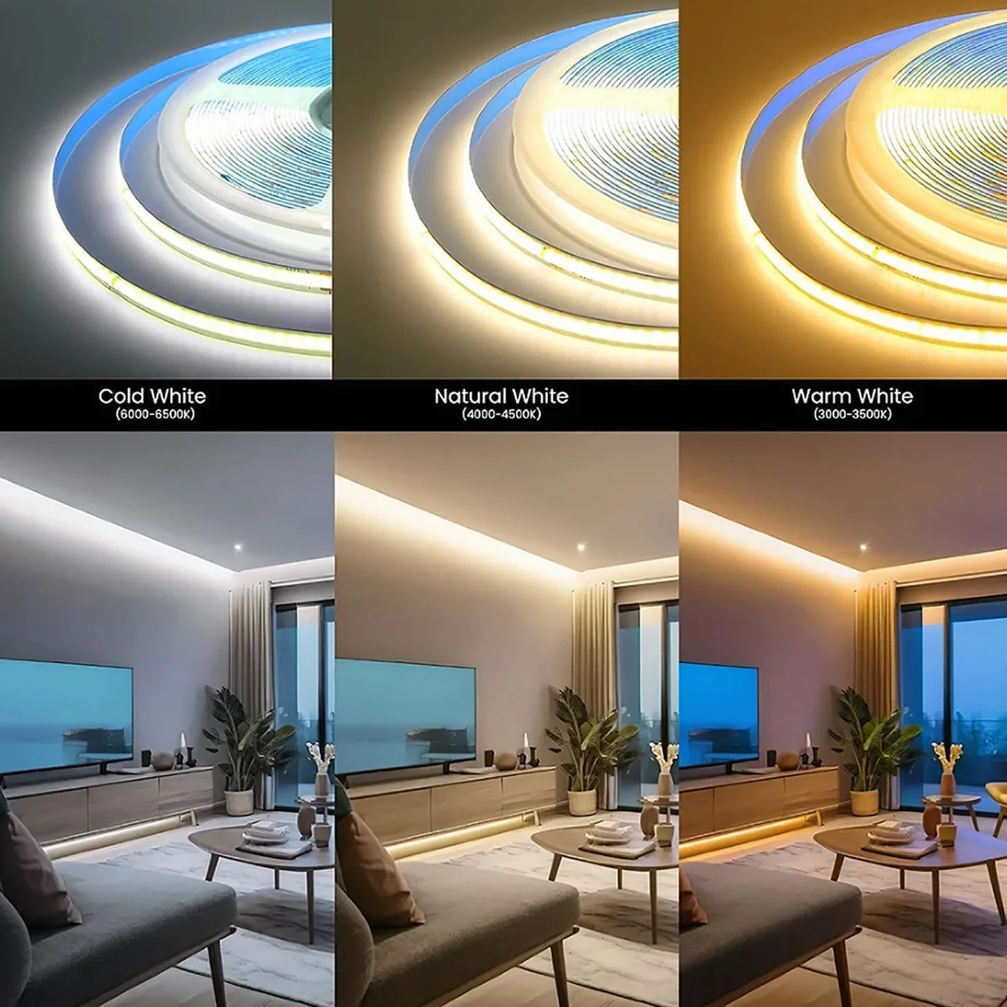 Striscia LED COB da 220 V, flessibile, Smart IC, senza necessità di driver, ad alta luminosità, 296 LED, illuminazione lineare RA90, 4000 K, bianco naturale, 10 m