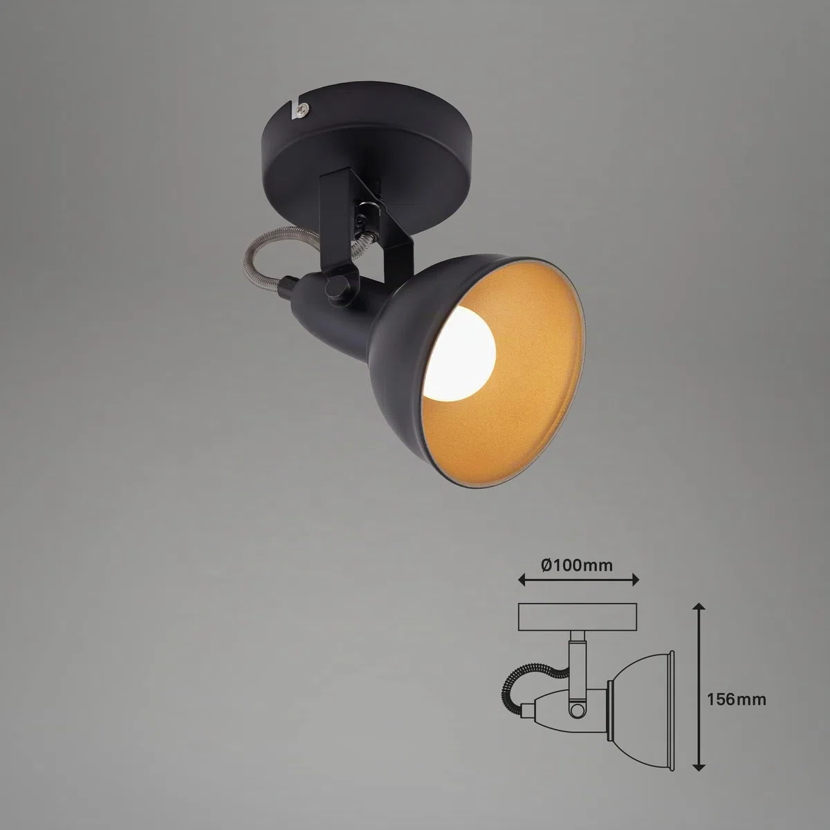 BRILONER - Faretto orientabile Retro Vintage, Lampada da Parete, applique, Attacco E14 Max. 40W Non Inclusa, Paralume Ø10.5cm, Luce da Muro, metallo satinato, Nero/Oro, 100x155mm (DxA)