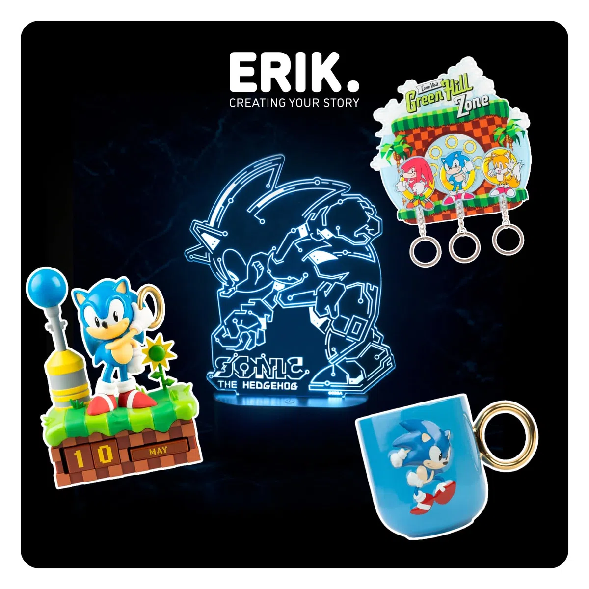 Grupo Erik Lampada Sonic - Lampada da Comodino o da Tavolo LED Gaming con Cavo USB o Batterie AAA | Luce Notturna Bambini 17 x 20 x 5,5 cm