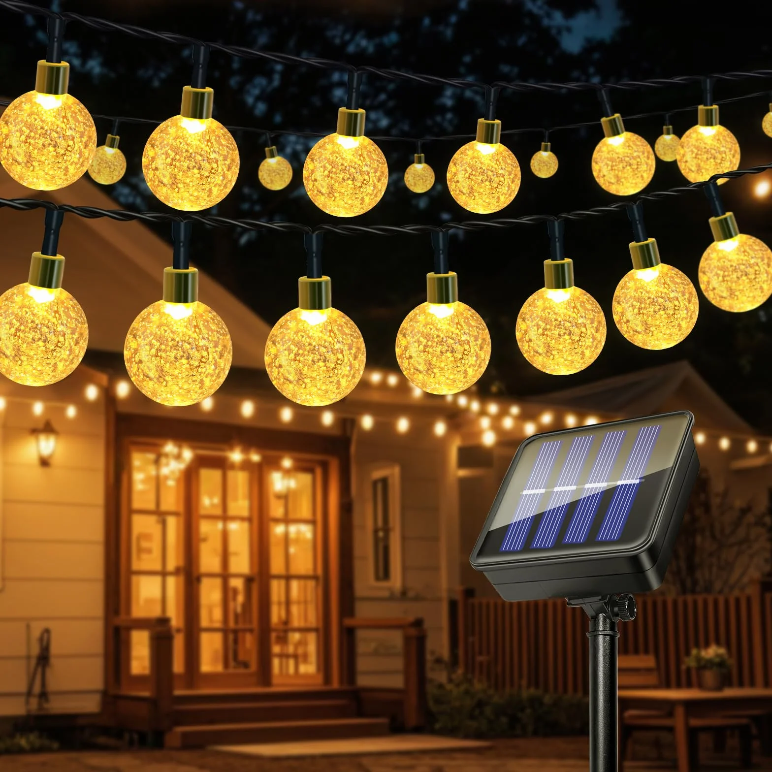 Luci Solare Catena Luminosa Esterno, 11M 60LEDs Luci Solari da Giardino, IP65 Impermeabile, 8 Modalità Luce Energia Solare Giardino Esterno per Feste, Terrazzo, Balcone, Matrimonio (Bianco Caldo)