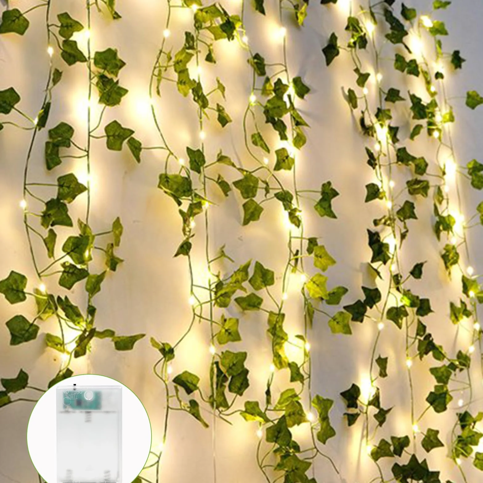 A.bigwhale Stringa luminosa con foglie, 6m 60LED edera ghirlanda luminosa, verde artificiale foglia edera vite con luce, primavera piante decorazione per muro matrimonio festa giardino festival