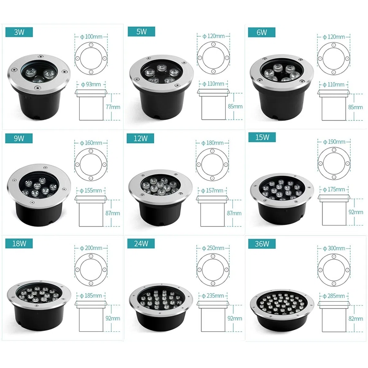 Basso voltaggio faretto da esterno ad incasso IP68 faretti da incasso a pavimento ip67 AC/DC 24V per esterni, giardini, intorno alla piscina(Warm white light,3W)