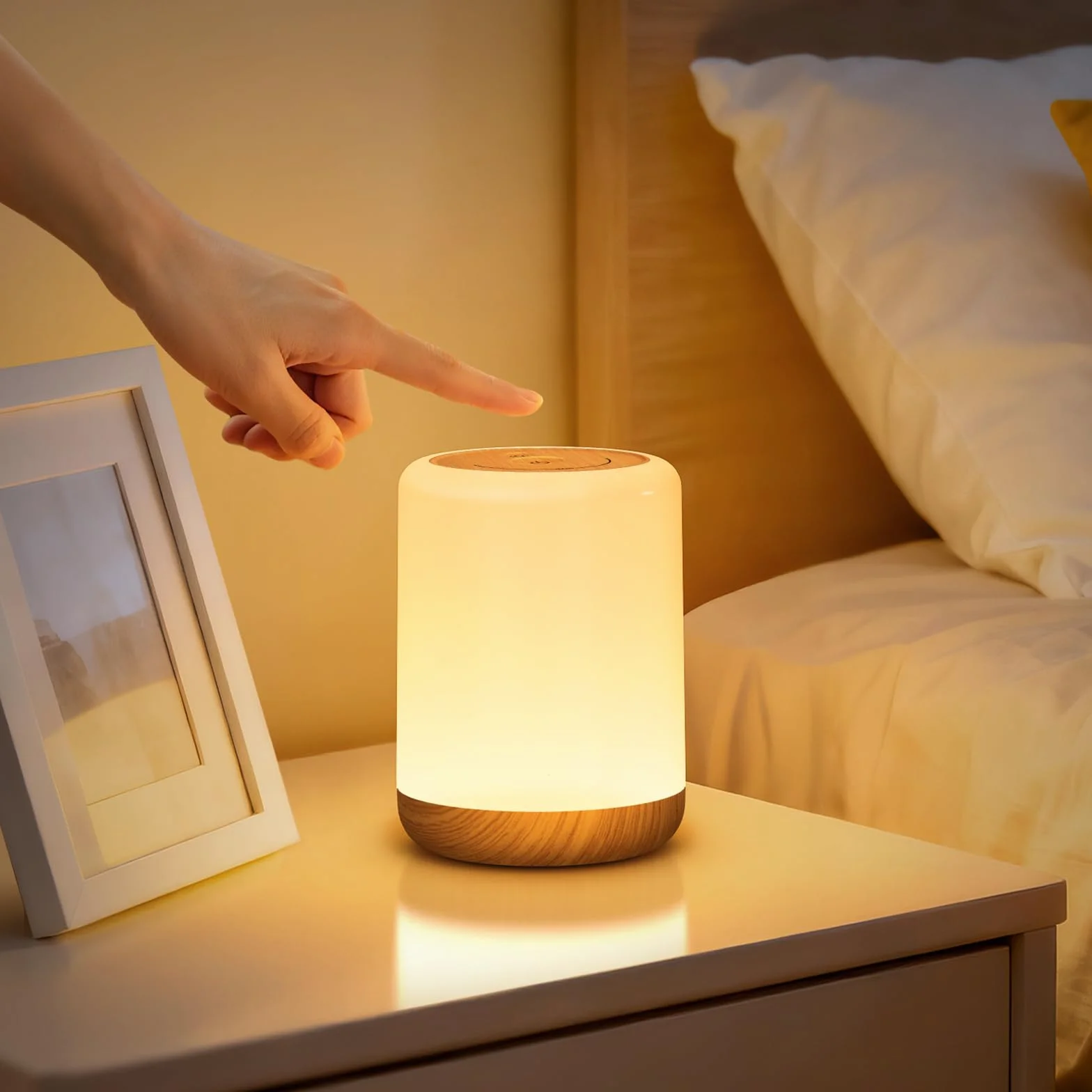 VIWAVE Lampada da Comodino LED Touch, Abat Jour da Comodino con 256 Colore RGB e 3 Modalità, Luce Notturna Bambini con Timer e Memoria, Lampada da Tavolo Ricaricabile Senza Fili per Camera da Letto