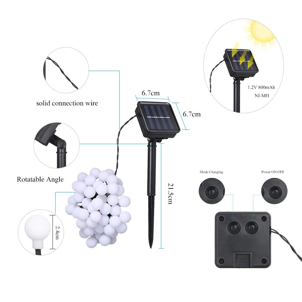 Tomshine Stringa di Luci Solari per Esterni, 6,9 m 50 Luci di Stringa Solari a LED Impermeabili IP44 con 8 Modalità di Illuminazione per la Eecorazione