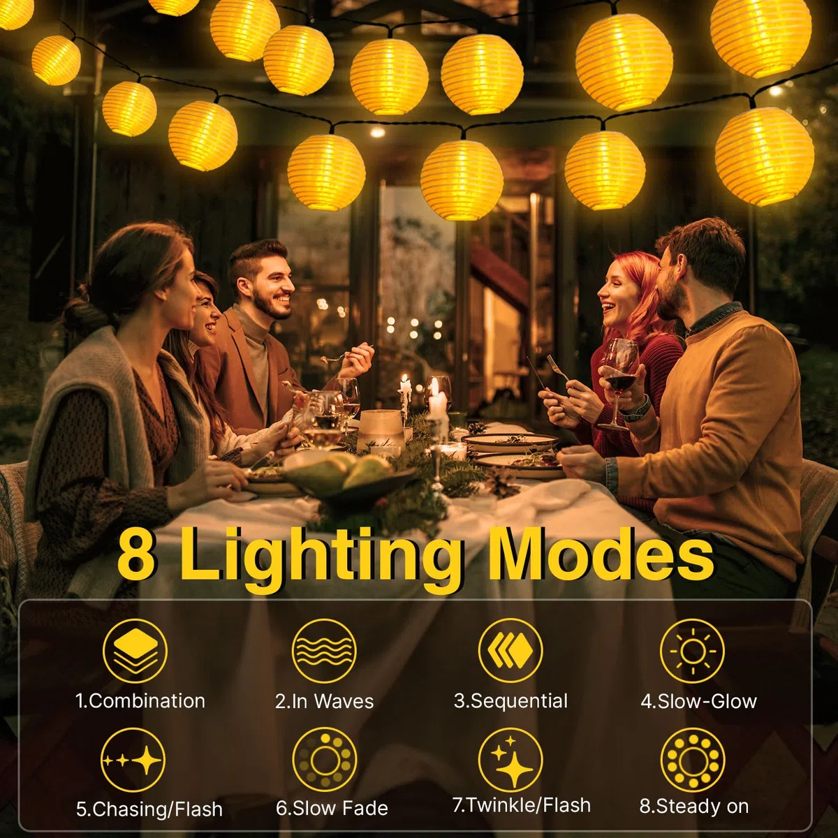 Catena Luminosa Esterno Solare Lanterne, 8M 30LED Luci Solari Esterno Lanterne, 8 Modalità IP65 Impermeabile Decorative Stringa di Luci per Giardino, Balcone, Patio, Natale, Festa (Bianco Caldo)