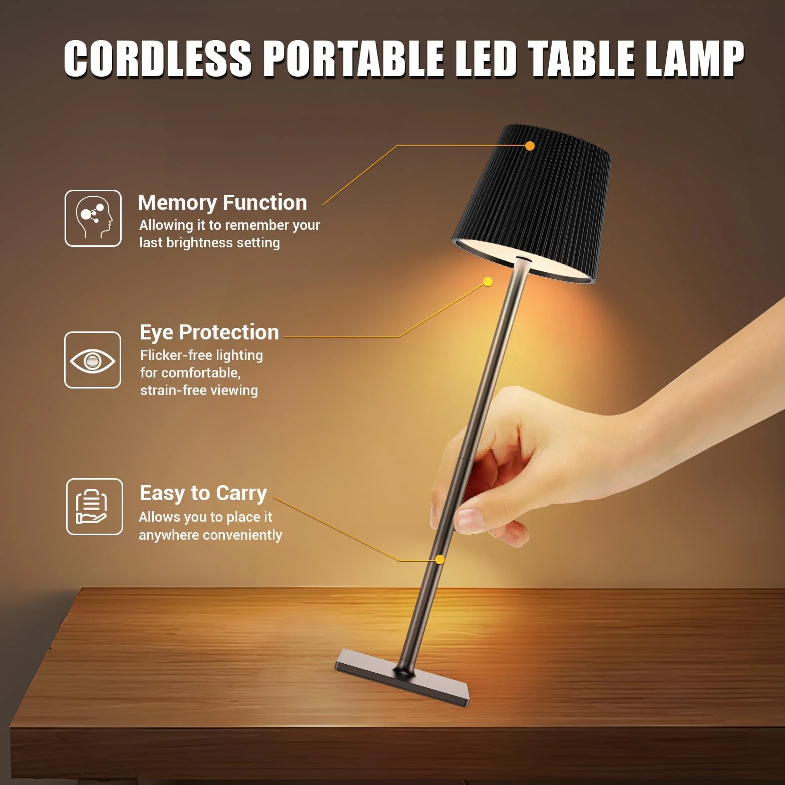 Lampada LED da Tavolo Senza Fili Lampade da Tavolo Batteria Ricaricabile con USB-C e Tappo per Bottiglia, Lampada Tavolo Dimmerabili per Salotto, Ufficio, Camera da Letto, Nero Pece