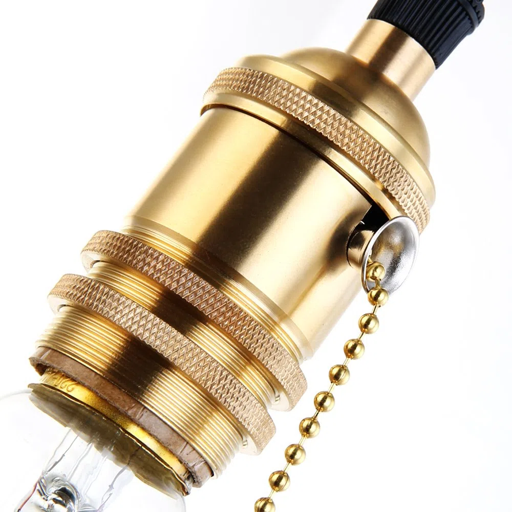 E27 oro base della lampadina del supporto dello zoccolo della lampada con l'interruttore di canale Retro Antico Edison luce ciondolo In ottone massiccio Luce Socket con Staffa per Lampade