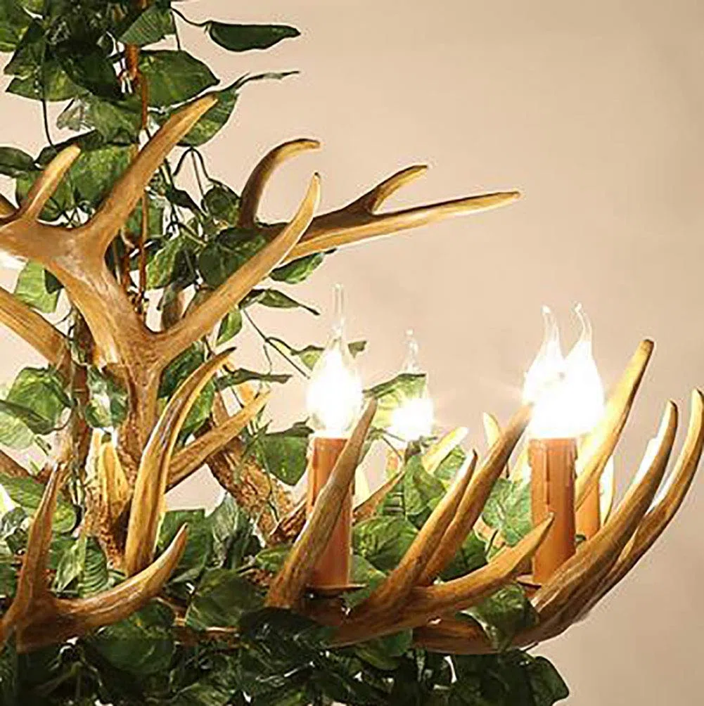 Creatività Personalità Stile Industriale Retro Durante L'Illuminazione,Sala Da Pranzo Decorazione Music Bar Soggiorno Camera,E14 Pianta Antler Resina Lampadario Illuminazione-Pianta verde 6 testa