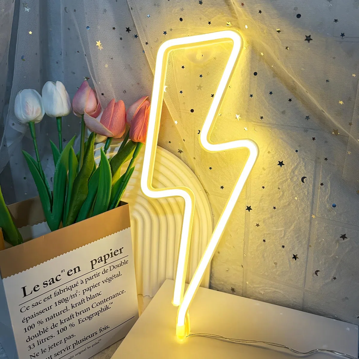 Segnale neon flash, LED per decorazione da parete, batteria o USB, luce al neon decorativa, per camera da letto, cameretta dei bambini, feste, bar, regalo di compleanno (giallo)