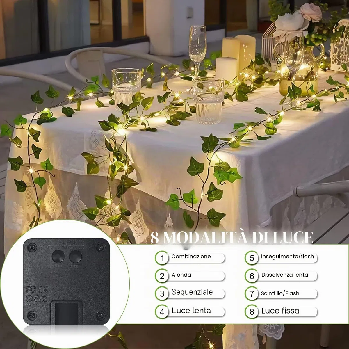 A.bigwhale Catena luminosa per esterni, a energia solare, con 120 luci a LED, per esterni, 12 m, resistente alle intemperie, 8 modalità per giardino, balcone, terrazza, camera
