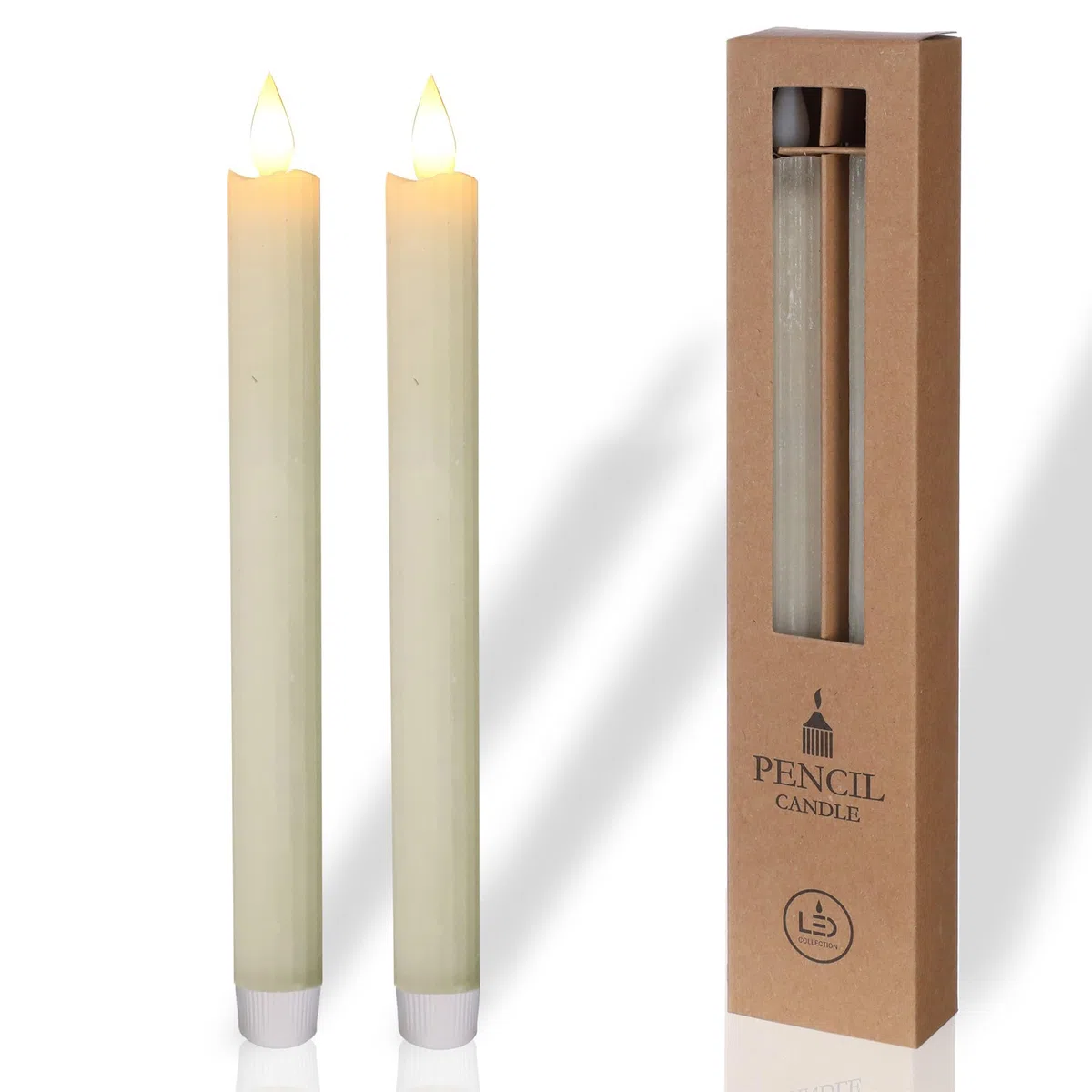 comforder Candele LED con Fiamma Tremolante in Vera Cera (Set da 2), Candele a Pile con Timer, Candele a Batteria (Crema)