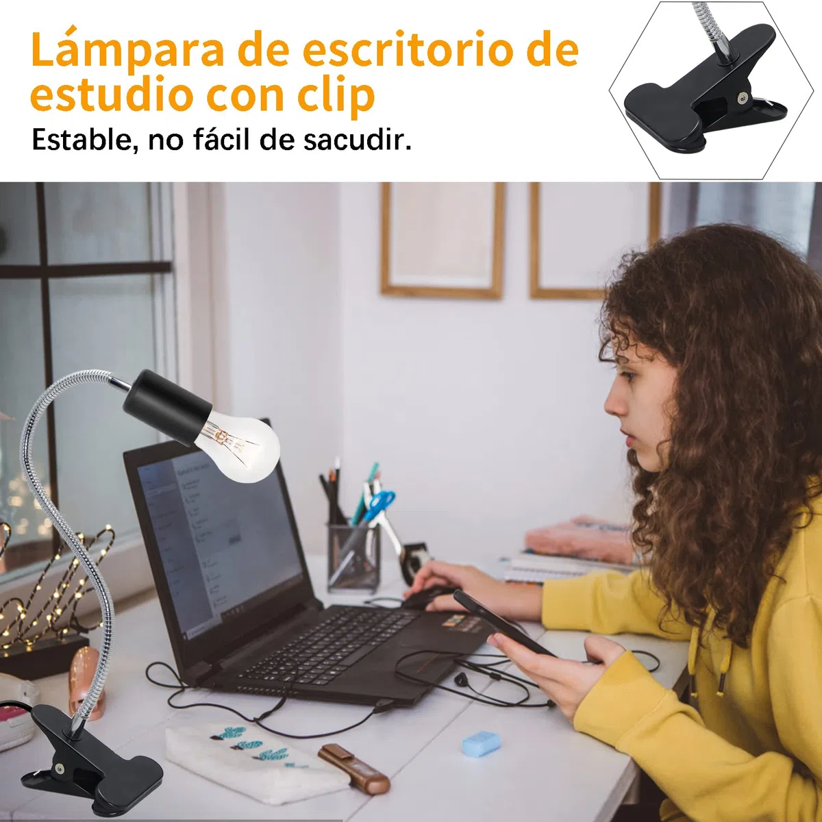 Portalampada E27 con Pinza Regolabile Lampada a Collo di Cigno Clip Portalampada E27 Clip con 220cm Cavo Lungo e EU Plug Lampada da Piante Con Interruttore per Lampada da Tavolo a LED