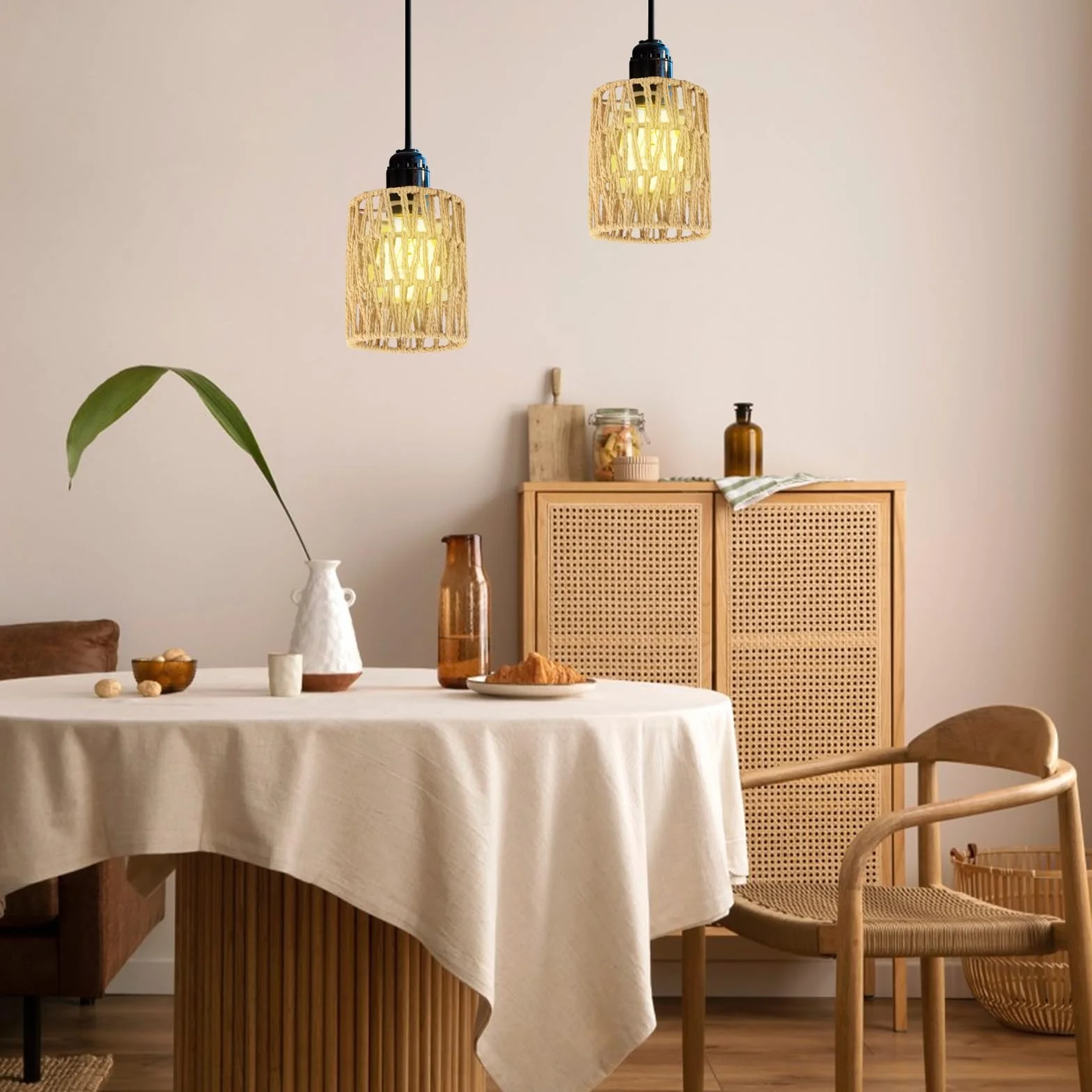 Paralume in Rattan 2 Pezzi Paralume Lampada Ø 120 mm Stile Bohémien Paralumi per Lampade per Lampadario Soffitto Lampada da Tavolo Lampade