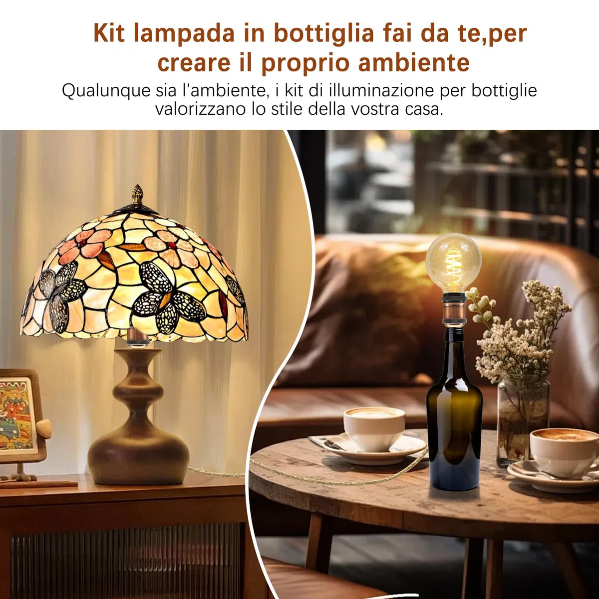 Kit Lampada Per Bottiglia di Vino Con 3 Tappi di Sughero - DIY Lampada da Tavolo, Adattatore Portalampada E27 Con Spina e Interruttore