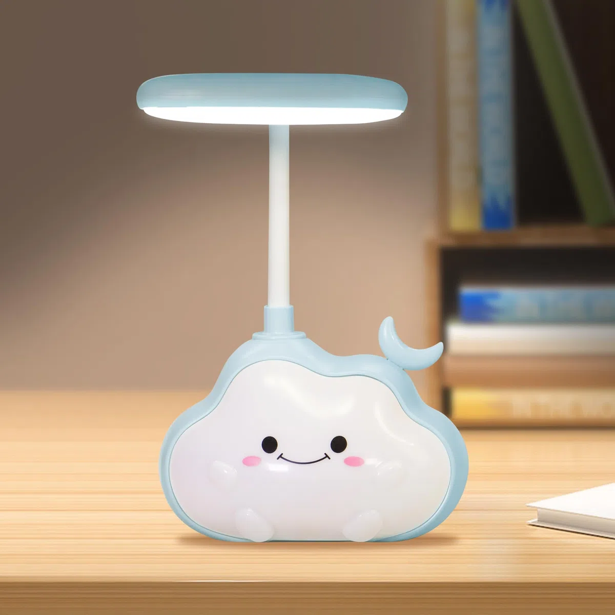 Wetry Luce Notturna Nuvola Lampada da Scrivania per Bambini, Ricaricabile, con Luce Multicolore, Braccio Flessibile (Luna Blu)