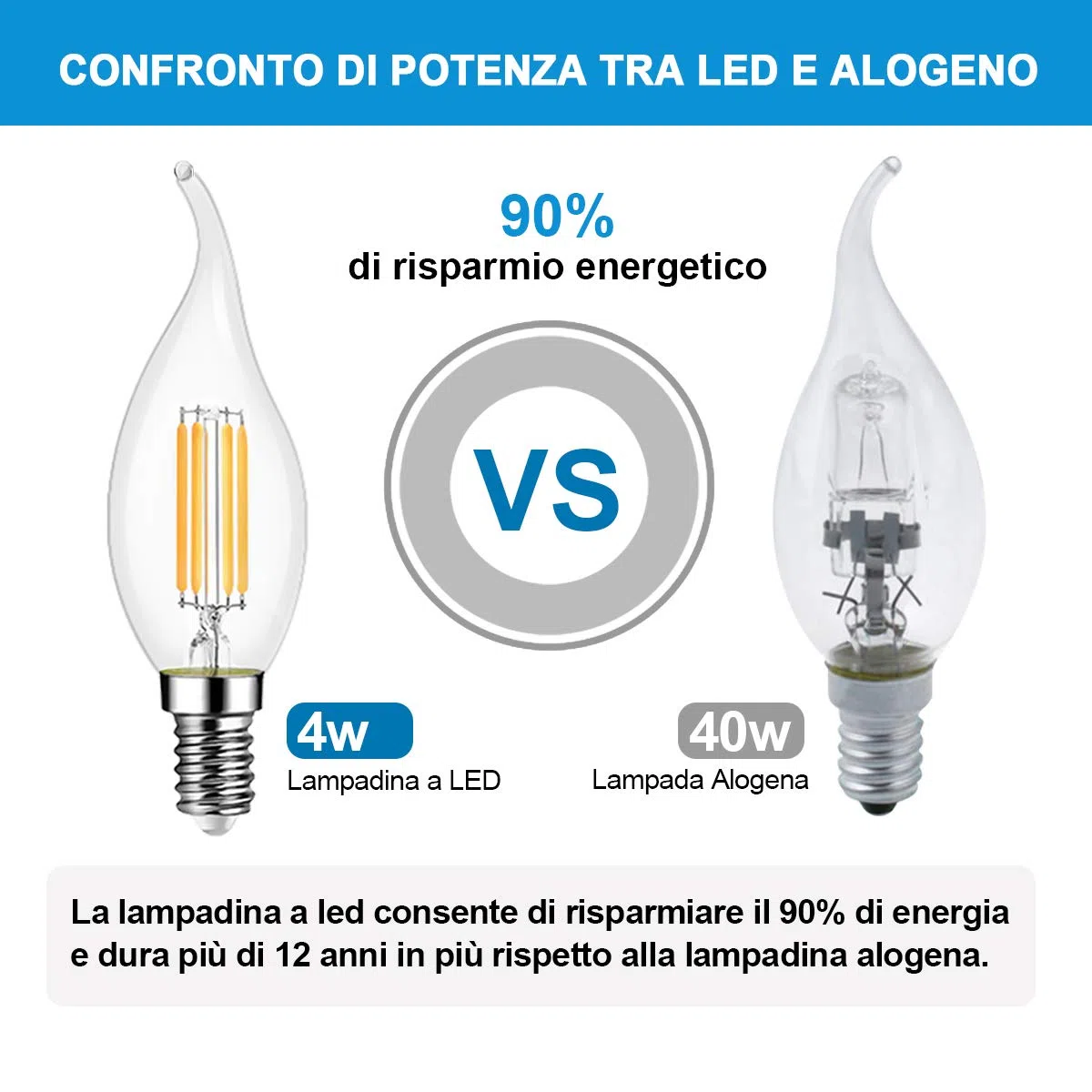 EXTRASTAR Lampadina Filamento LED Fiamma, Attacco E14, 2700K, Giallo caldo , Confezione da 10 Pezzi
