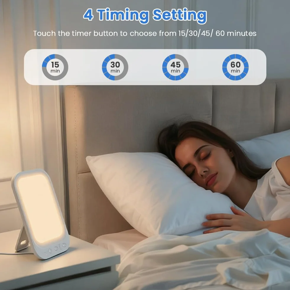 Lampada per Terapia della Luce 10000LUX, Lampada a Luce Diurna con 3 Temperature di Colore 5 livelli di Luminosità e 4Timer, Lampada SAD Pieghevole a 90° per Ufficio/Casa, Senza Raggi UV