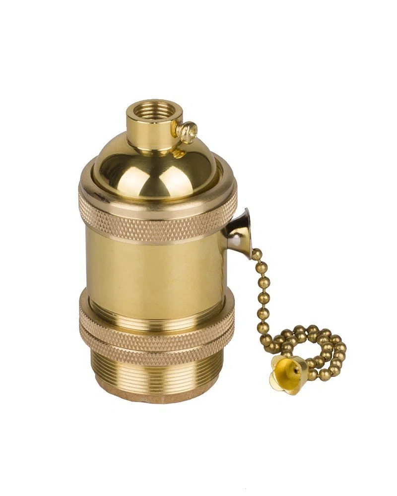 E27 oro base della lampadina del supporto dello zoccolo della lampada con l'interruttore di canale Retro Antico Edison luce ciondolo In ottone massiccio Luce Socket con Staffa per Lampade