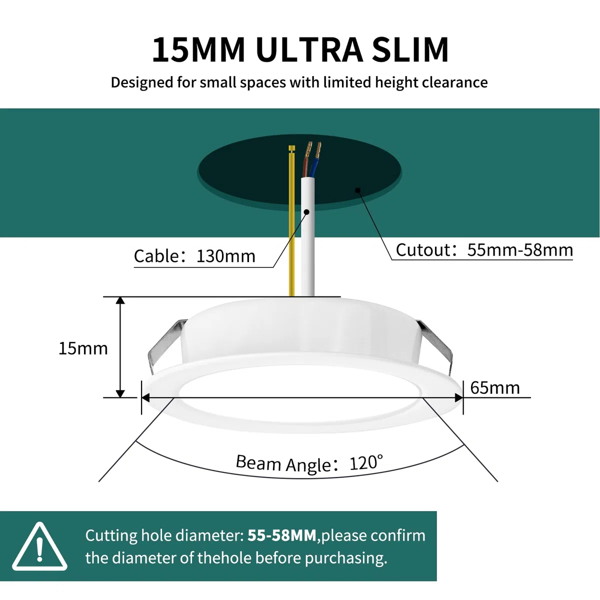 KYOTECH Faretto da incasso a LED, 230 V, dimmerabile, 3 W, 3000 K, luce bianca calda, ultra piatto, 300 lm, foro 55-58 mm e 15 mm, IP44, faretto da incasso per armadio a specchio, bianco, set da 3