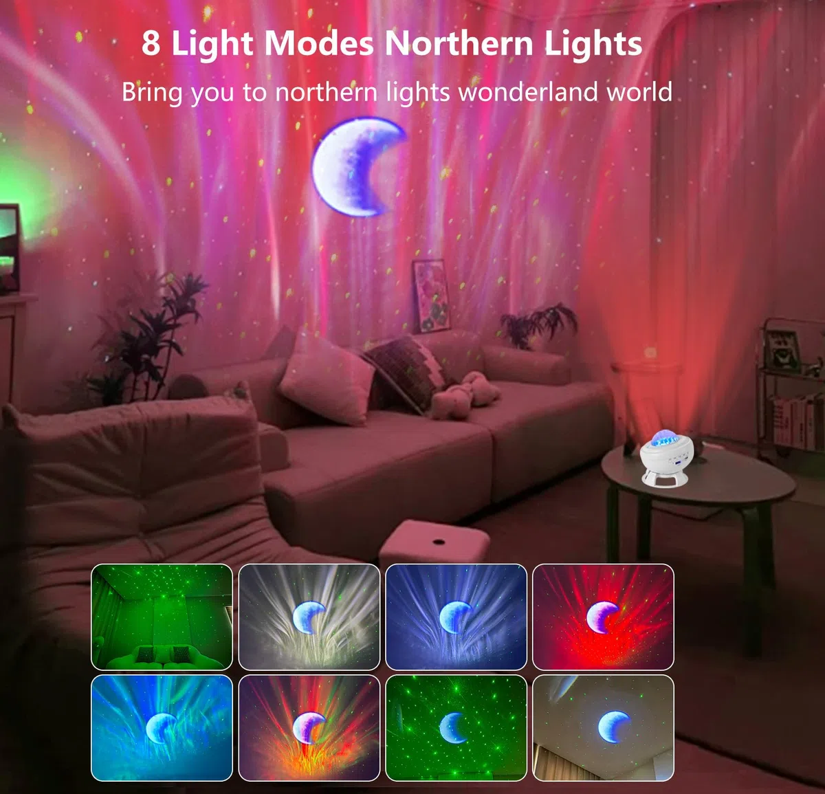 proiettore Stelle Soffitto, Lampada a LED con Lettore Musicale Bluetooth e 8 Animazioni Realistiche Della luce Nordica, Proiettore a Stelle per Bambini/adulti, Camera da Letto, Regalo di Compleanno