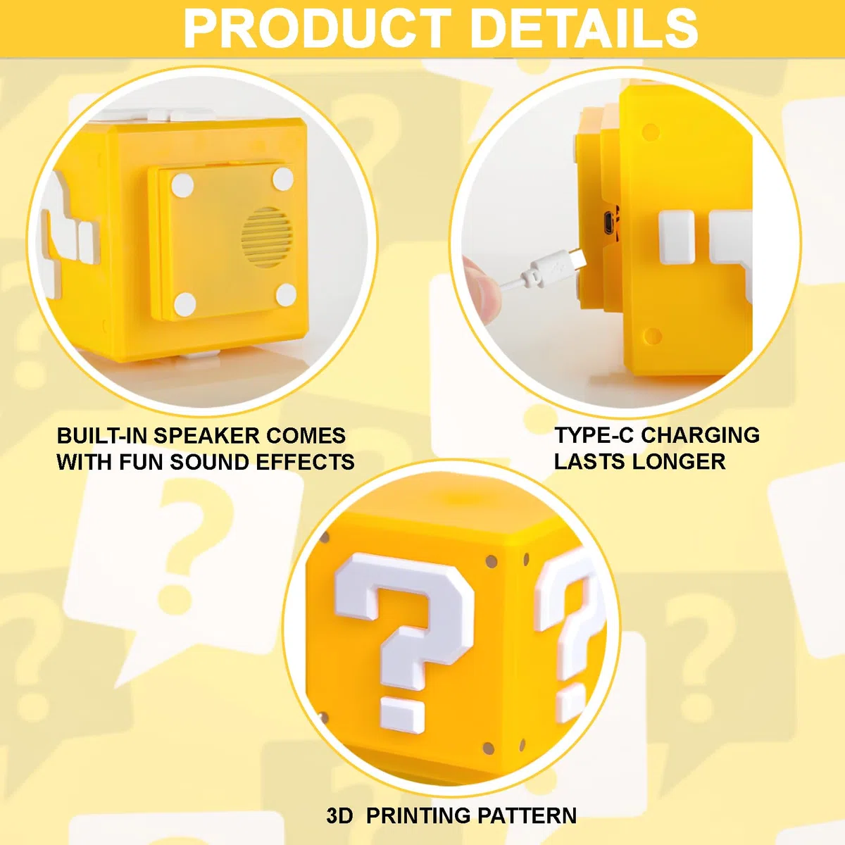 Lampada Punto Interrogativo Cubo con Suono, 3D Light Night Lights per Anime, Lampada Punto Interrogativo, Luce Notturna Game per Regalo di Compleanno o di Natale
