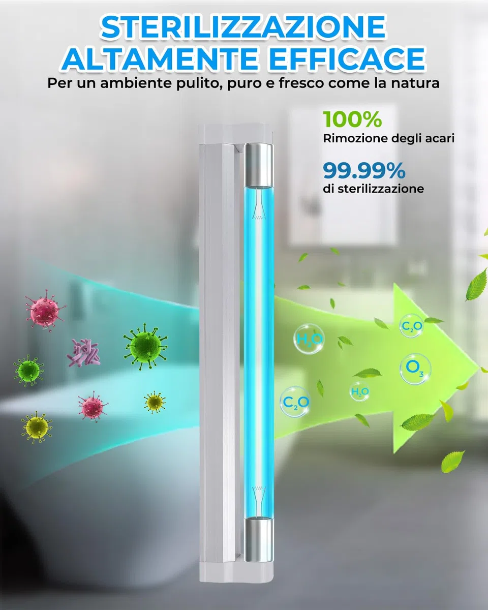 6W Lampada UVC germicida con ozono Lampada Sanificante da 253,7 nm con cavo e spina, UV Lampada Germicida Raggi per Scarpe/Armadio/Mobile/Bagno, Aria Fresca