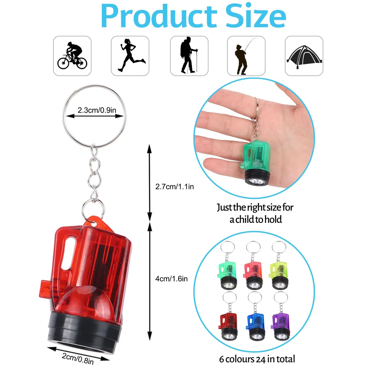 JSMTKJ Confezione da 24 mini Torce Elettriche, Portachiavi a Forma di Torcia Elettrica mini Lampada Pratico Giocattolo 4cm Piccola Torcia LED per Bambini Co-regalo, Campeggio, All'aperto