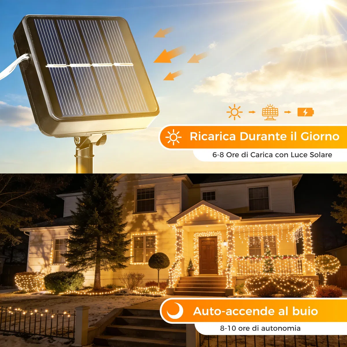 HeiPard Catena Luminosa Esterno Solare 2 Pezzi, 2 x 10M 100 LED Luci Solari da Giardino Impermeabili IP65, Lucine da Esterno Per Balcone, Terrazzo, Gazebo, Natale, Matrimonio (Luce Calda)