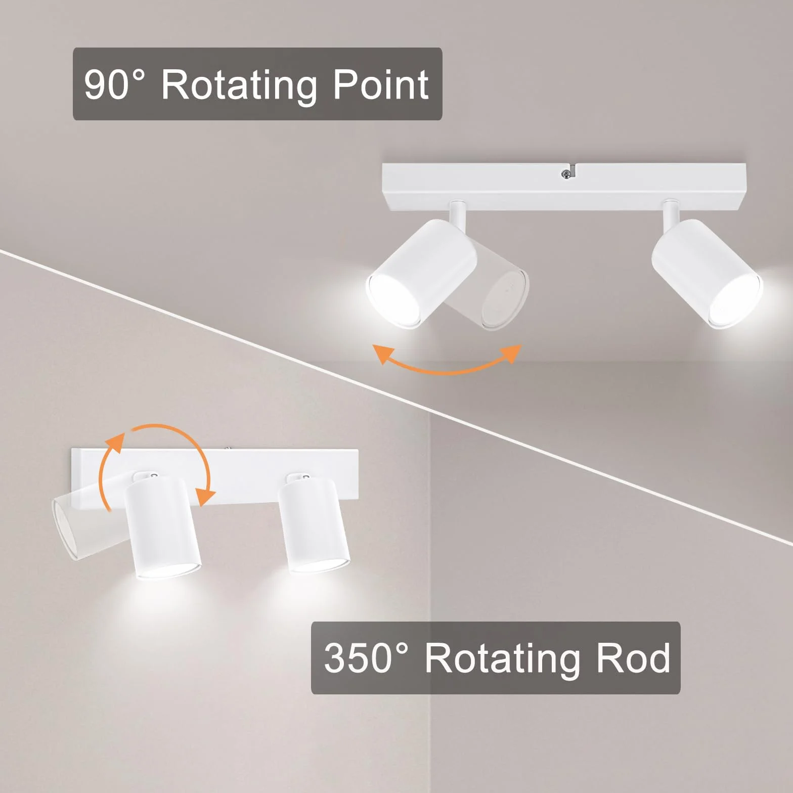 Ketom Lampada Faretti da Soffitto Orientabili, GU10 Faretti LED da Soffitto Bianco, Moderna Plafoniera LED Faretti 2 Luce, Faretto da Parete Interno per Barra, Cameretta, Cucina, Senza Lampadina