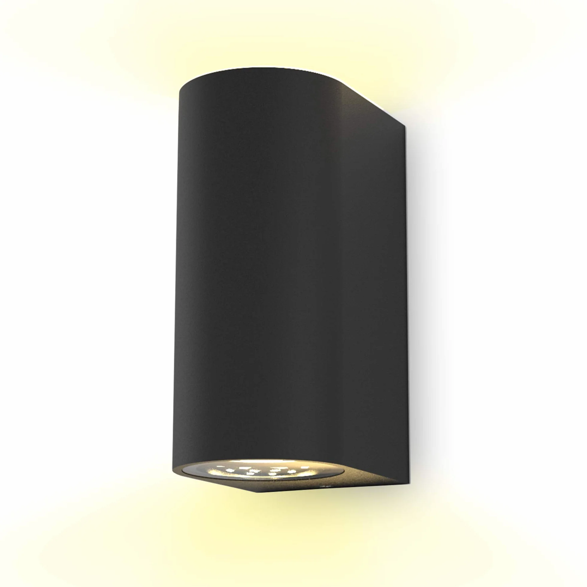 B.K.Licht Lampada da parete LED, applique da esterno, include 2 lampadine GU10 da 4,7W, plafoniera da parete per interni, luce calda 3000K, 400Lm, lampada a muro in metallo nera IP44