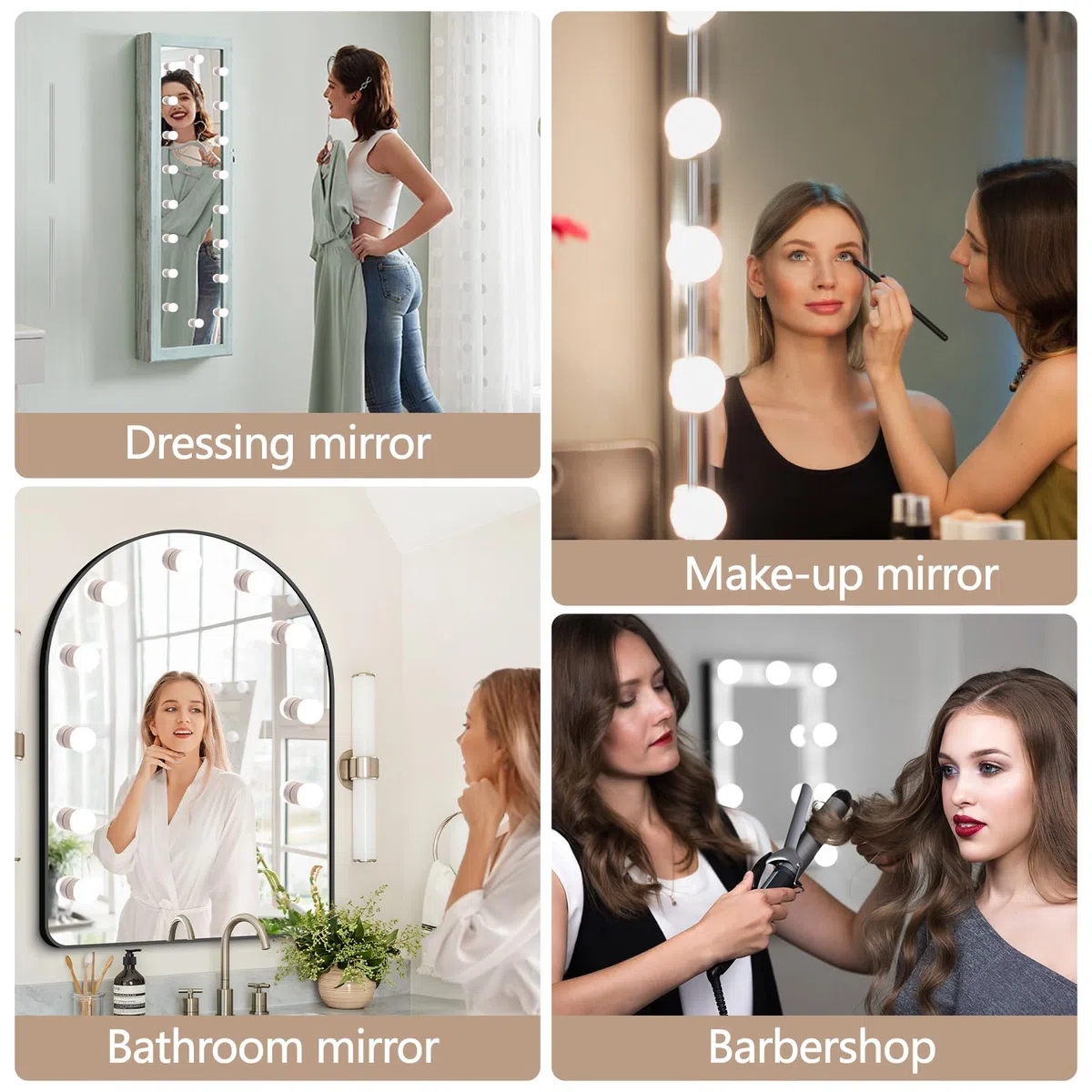 Luci per Specchio da Trucco,10 Lampadine Dimmerabili Luce Specchio Bagno Hollywood per Trucco con Controllo remoto RF Cavo USB Regolabile, 3 Colori e 10 Intensità Kit Luci LED Specchio Camera da Letto