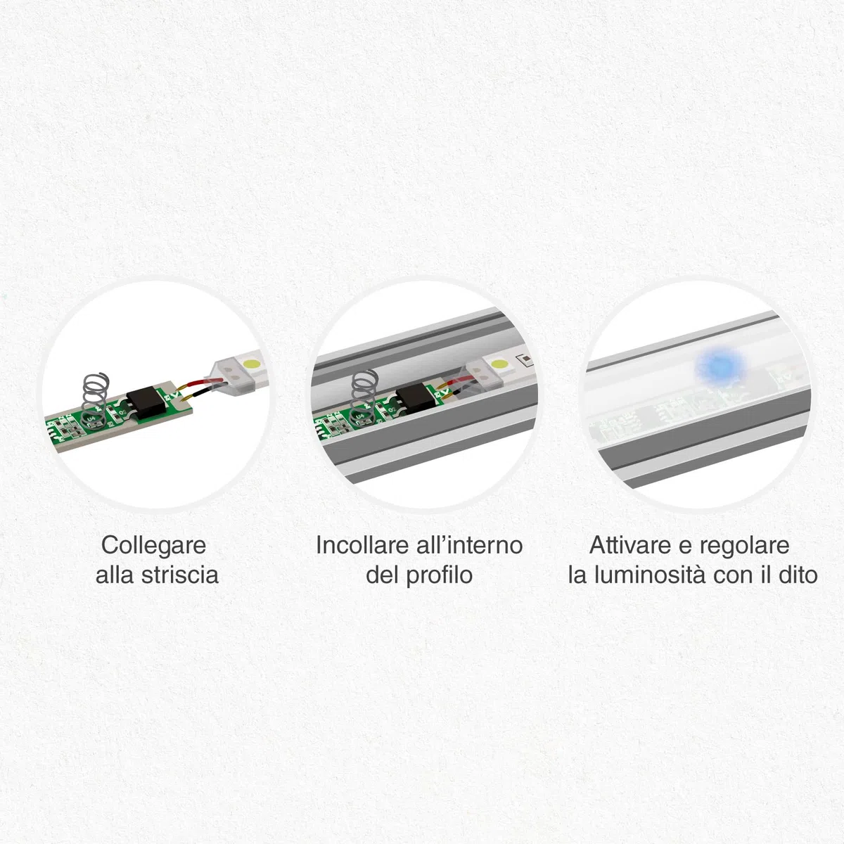 Eurocali Modulo Controller Dimmer Touch per Strisce LED Monocolore da 12V e 24V - Tecnologia Touch Regola intensità luminosa