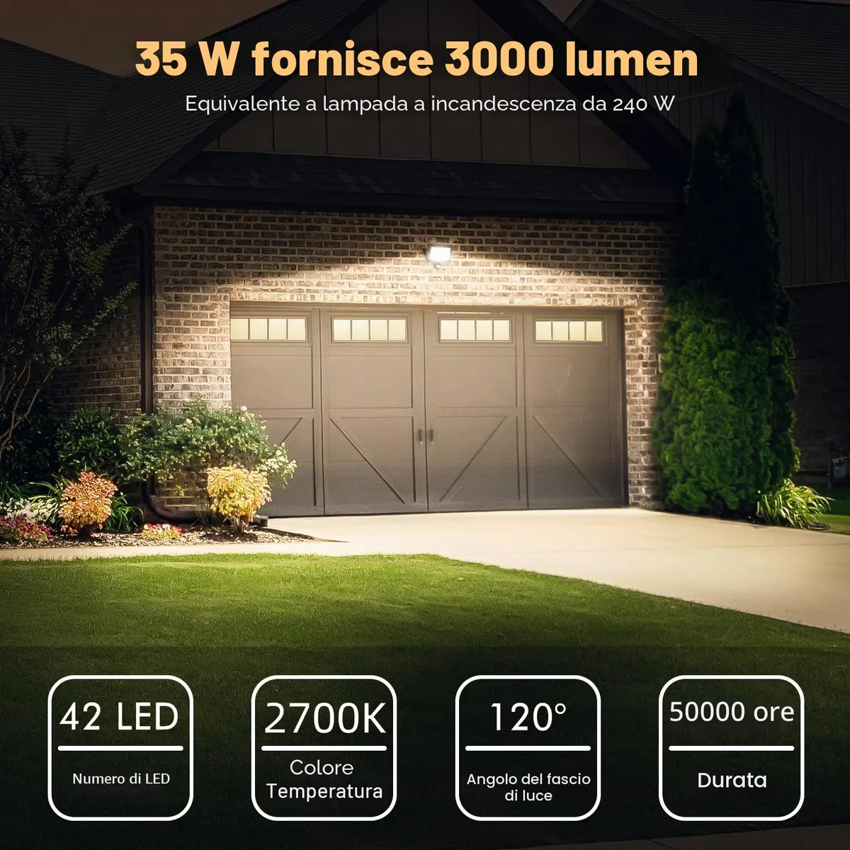 MEIKEE Faretto con Sensore di Movimento, 35W 3000LM Faro LED Esterno con Telecomando, 2700K Bianca Calda, Proiettore Luce di Sicurezza Impermeabile IP66 per Giardino Corridoio Garage Patio