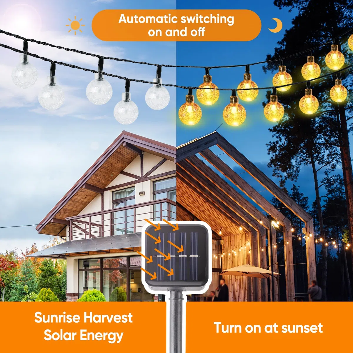 SALCAR Catene luminose LED 5 metri solare catena leggera include 20 palline illuminazione decorativa per le celebrazioni della festa di Natale (bianco caldo)