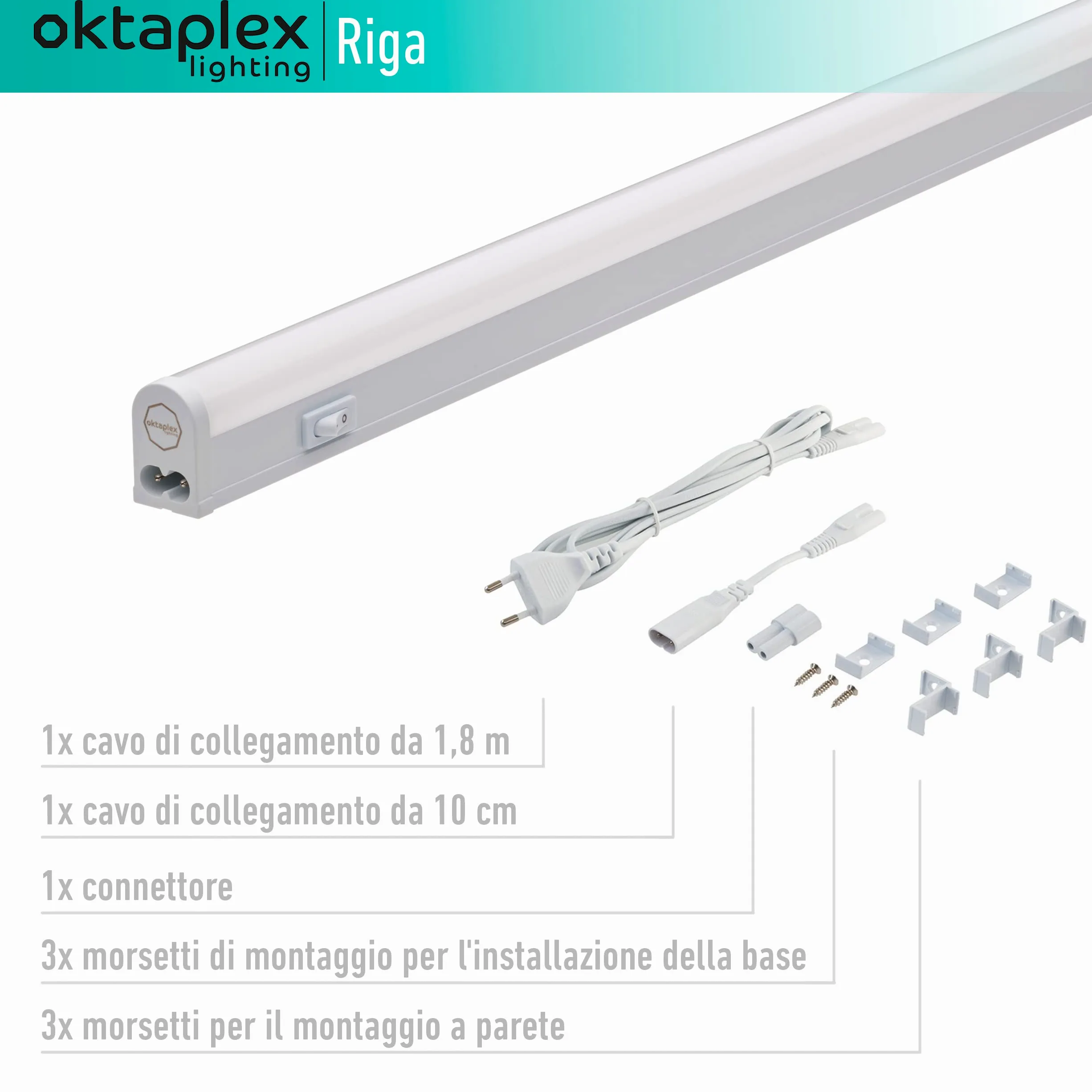 Oktaplex Riga LED sottopensile cucina 84cm bianco neutro 4000K striscia luminosa estensibile sottopensile 1270 lumen 12,7W con interruttore